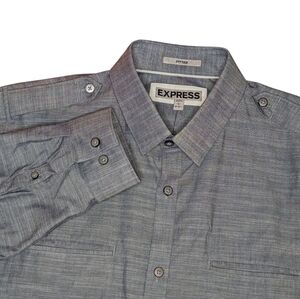 Express Button Down Shirt Men's Large Fitted Gray Blue Long Sleeve Cotton NWT